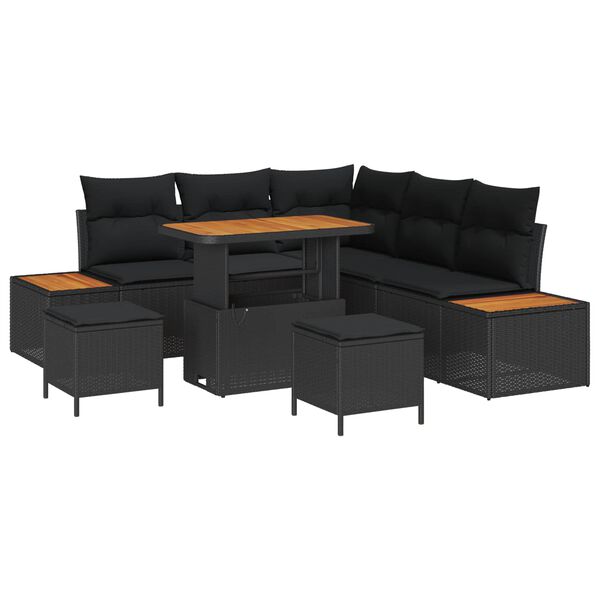 vidaXL Set Divano da Giardino 8 pcs Nero polyrattan