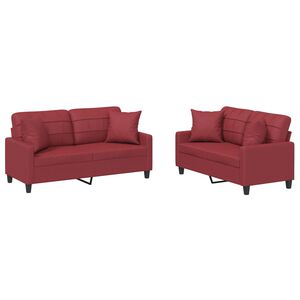 vidaXL Set di Divani 2 pz con Cuscini Rosso Vino in Similpelle