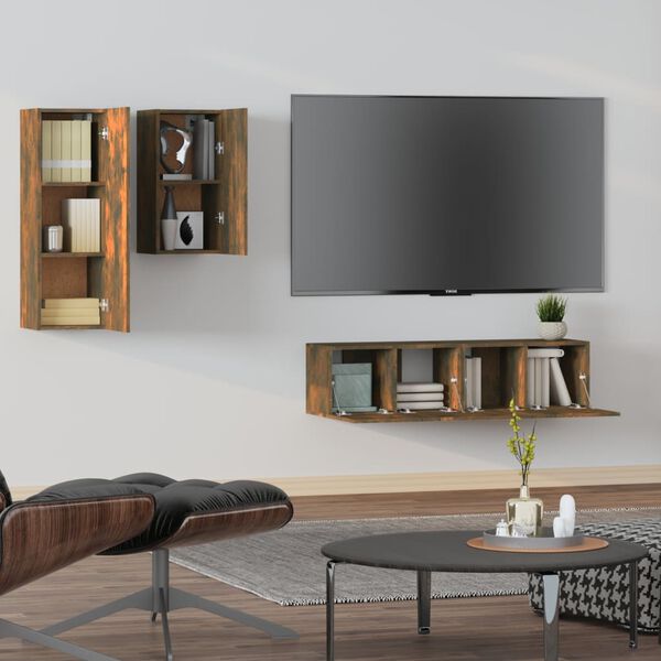 vidaXL Set di Mobili Porta TV 4 pz Rovere Fumo in Legno Multistrato