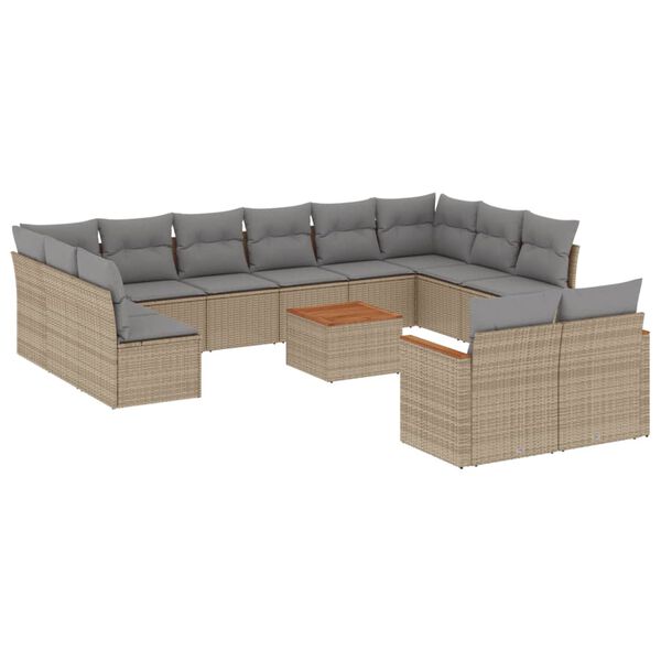 vidaXL Set Divano da Giardino 13 pz con Cuscini Beige in Polyrattan