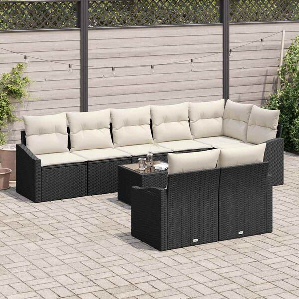 vidaXL Set di divani con cuscino 9 pcs Nero polyrattan