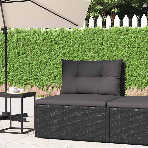 vidaXL Divano Centrale da Giardino con Cuscini in Polyrattan Nero