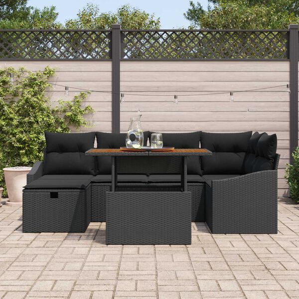 vidaXL Set Divano da Giardino 7 pcs Nero polyrattan