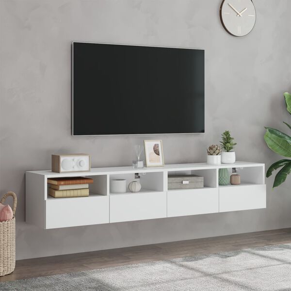 vidaXL Mobili TV a Parete 2pz Bianchi 80x30x30 cm in Legno Multistrato