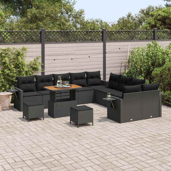 vidaXL Set Divano da Giardino con cuscino 13 pcs Nero polyrattan
