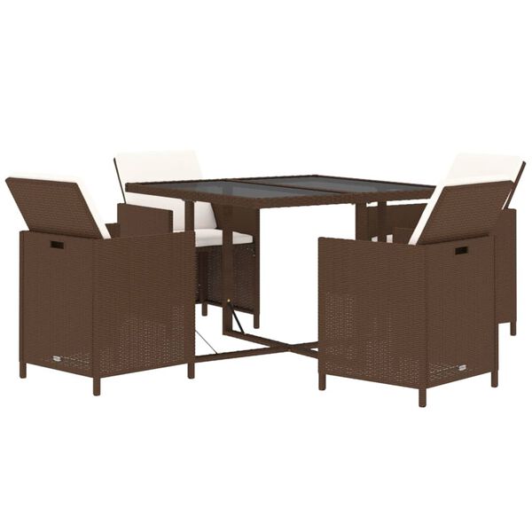 vidaXL Set da Pranzo da Giardino 5pz con Cuscini in Polyrattan Marrone