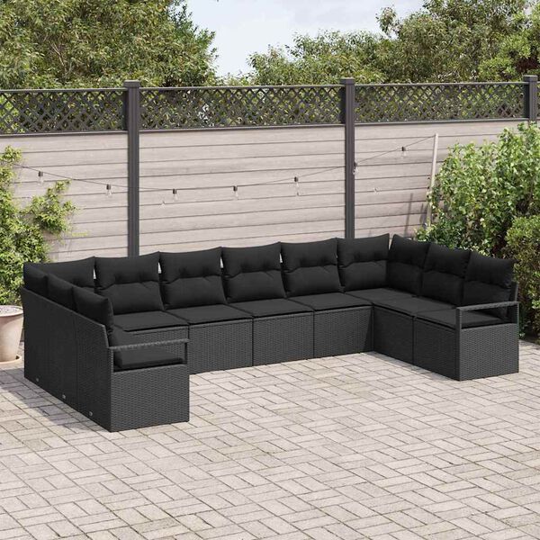 vidaXL Set di divani con cuscino 10 pcs Nero polyrattan