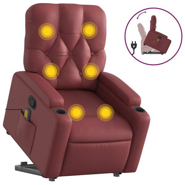 vidaXL Poltrona Alzapersone Massaggi Reclinabile Rosso Vino Similpelle