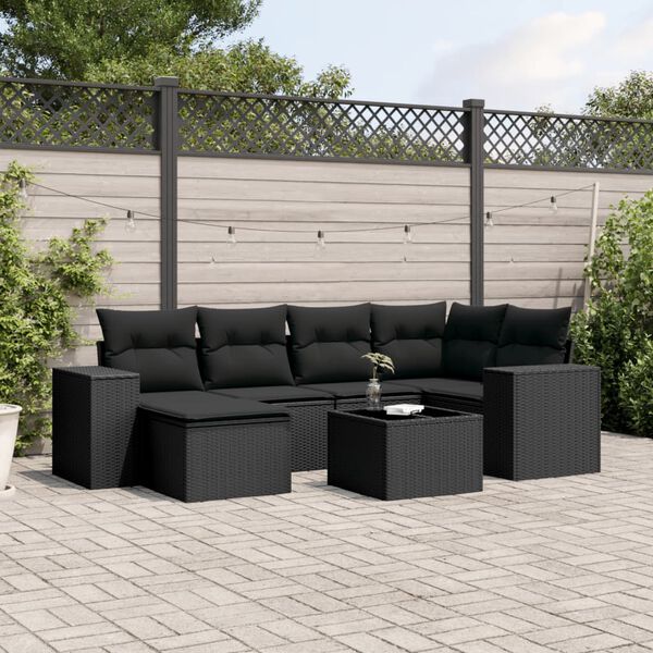 vidaXL Set Divani da Giardino con Cuscini 7pz Nero Polyrattan