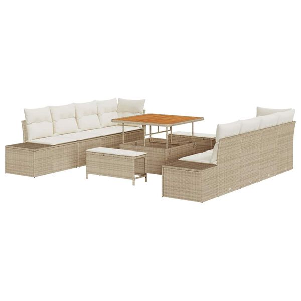 vidaXL Set Divano da Giardino con cuscino 11 pcs Beige polyrattan