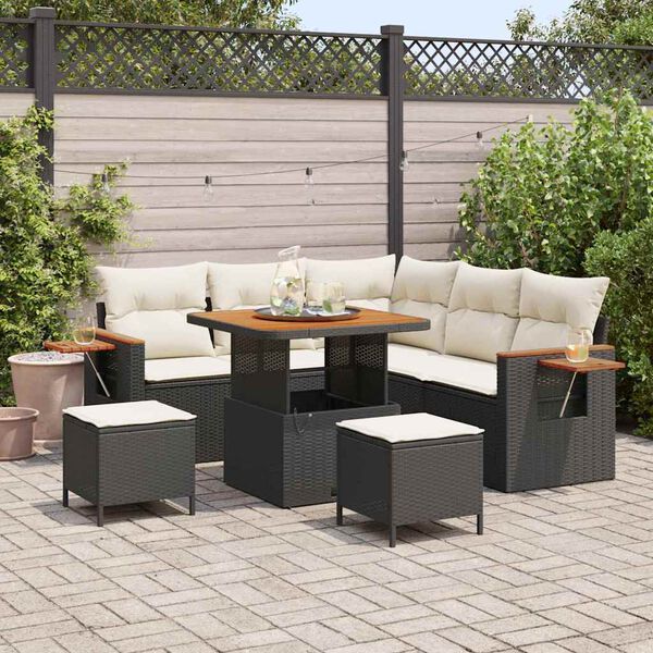 vidaXL Set Divano da Giardino 9 pcs Nero e Crema polyrattan