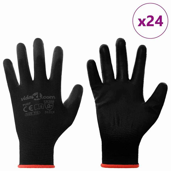vidaXL Guanti da Lavoro 24 pcs Nero 7 / S Poliestere