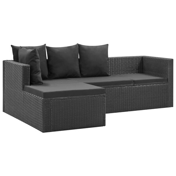 vidaXL Set Divani da Giardino 4 pz Nero con Cuscini in Polyrattan