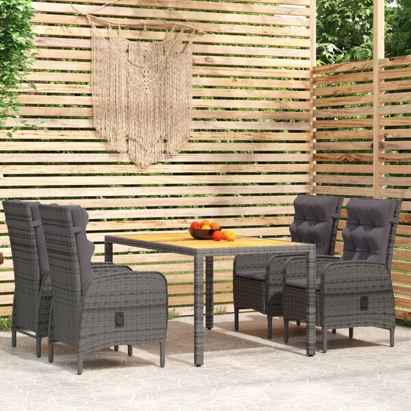vidaXL Set da Pranzo per Giardino 5 pz in Polyrattan Grigio