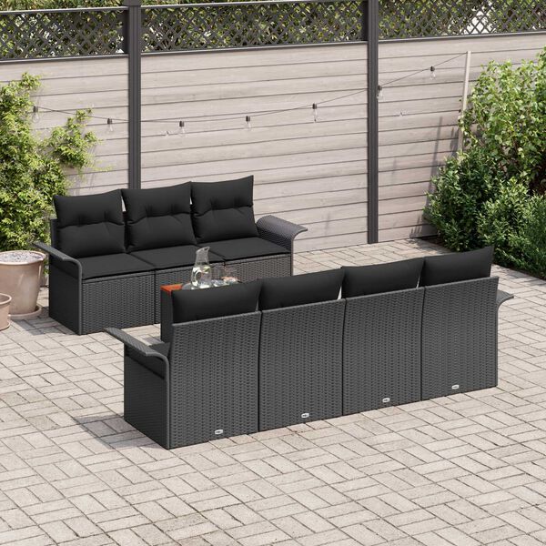 vidaXL Set Divano da Giardino con archiviazione 8 pcs Nero polyrattan