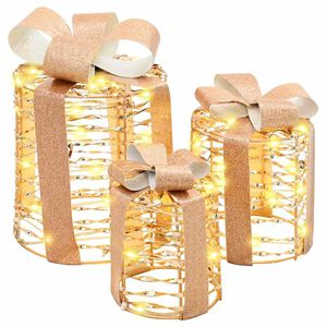 vidaXL Decorazione Scatola Regalo con 60 LED 3 pcs 20 x 20 x 20 cm PET