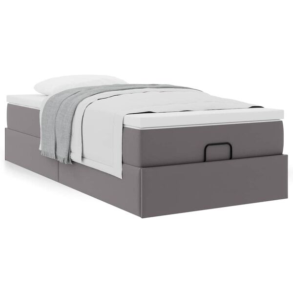 vidaXL Struttura Letto Pouf con Materasso Grigio 100x200 cm Similpelle