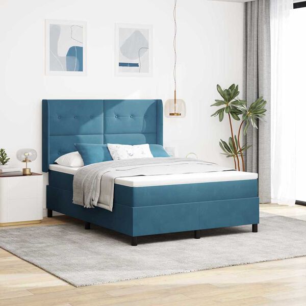 vidaXL Letto con Box Springs LED e Materasso Blu 140 x 190 cm Velluto