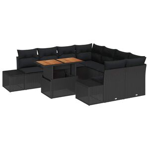 vidaXL Set da Pranzo per Giardino con cuscino 9 pcs Nero e Marrone