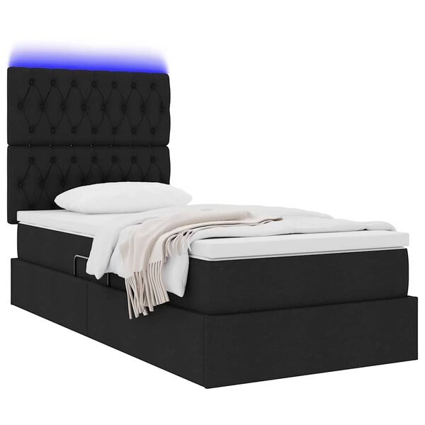 vidaXL Letto con contenitore e LED con led Nero 90 x 200 cm Poliestere