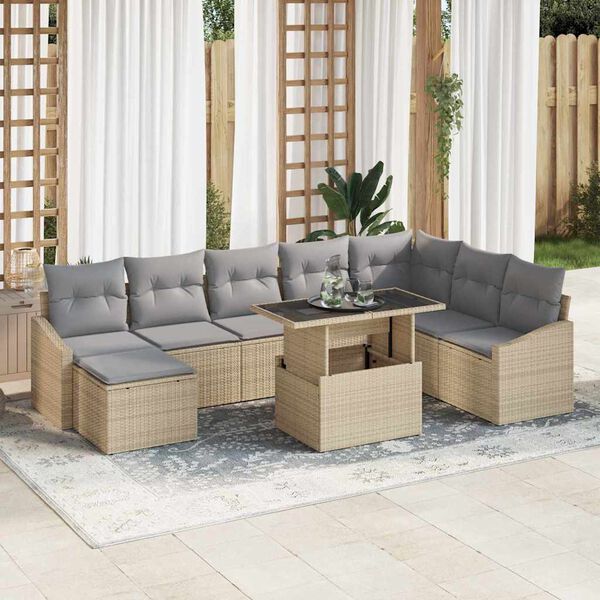 vidaXL Set Divano da Giardino con cuscino 9 pcs Beige e Grigio Chiaro