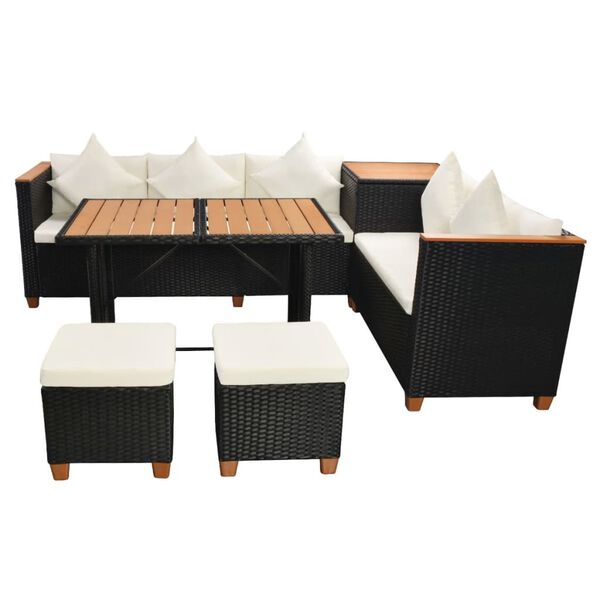 vidaXL Set Divani da Giardino 7 pz con Cuscini in Polyrattan Nero