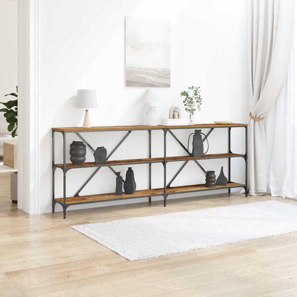 vidaXL Tavolo consolle con lo scaffale Legno vecchio 200 x 30 x 75 cm