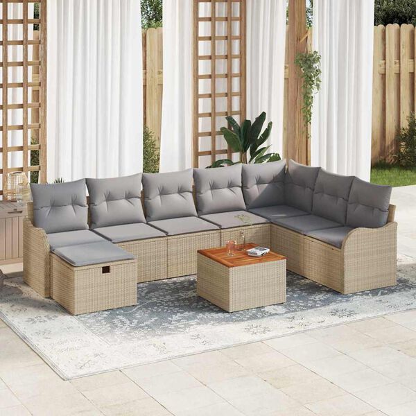 vidaXL Set Divano da Giardino con cuscino 9 pcs Beige Poly Rattan