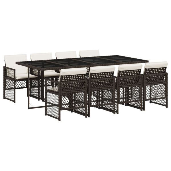 vidaXL Set da Pranzo da Giardino 9pz con Cuscini Marrone in Polyrattan