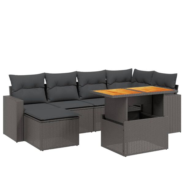 vidaXL Set Divani da Giardino con Cuscini 7pz Nero Polyrattan