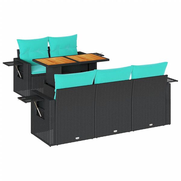 vidaXL Set Divano da Giardino 6 pz con Cuscini Nero in Polyrattan