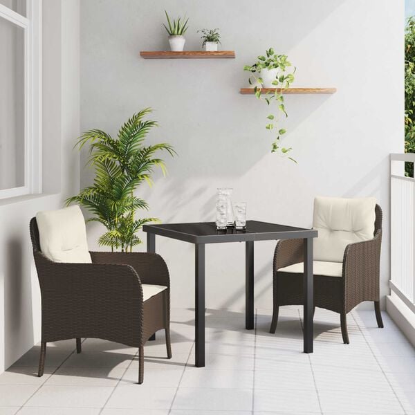 vidaXL Set da Pranzo per Giardino con cuscino 3 pcs Marrone polyrattan