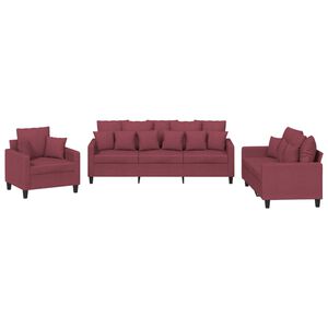 vidaXL Set di Divani 3 pz con Cuscini Rosso Vino in Tessuto
