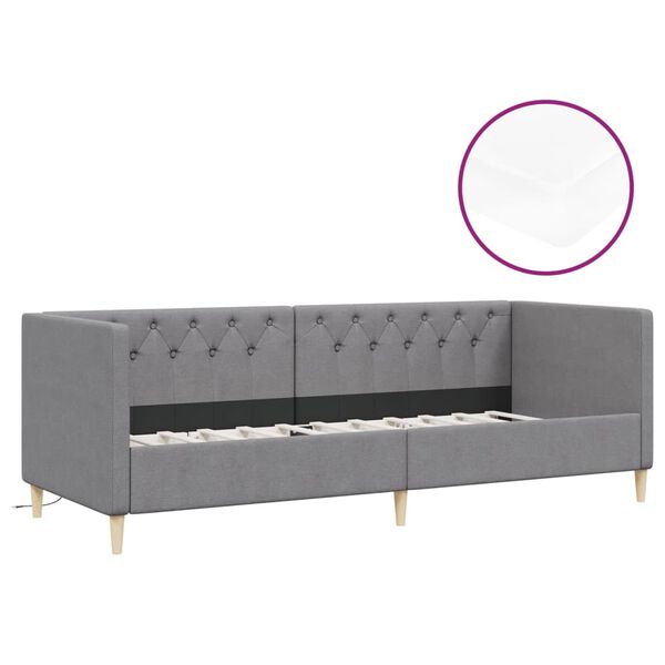 vidaXL Dormeuse con Materasso USB Grigio Chiaro in Tessuto 90x200 cm