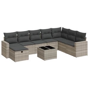 vidaXL Set Divano da Giardino 9pz con Cuscini Grigio Chiaro Polyrattan