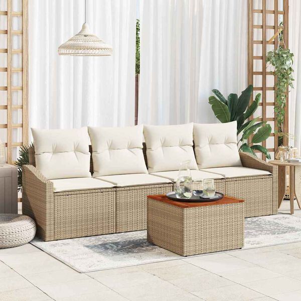 vidaXL Set Divano da Giardino 5 pcs Beige e Crema polyrattan