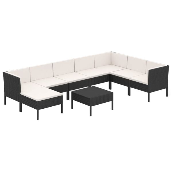 vidaXL Set Divani da Giardino 9 pz con Cuscini in Polyrattan Nero