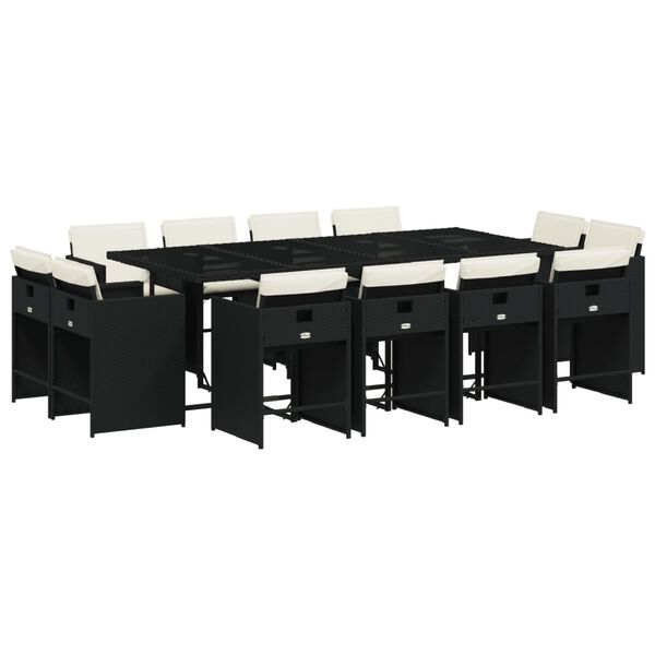 vidaXL Set da Pranzo da Giardino 13pz con Cuscini Nero in Polyrattan