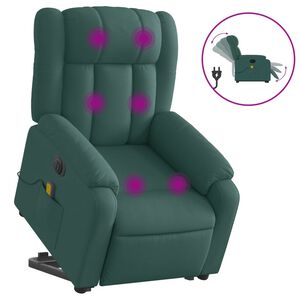 vidaXL Poltrona Alzapersona Massaggiante Elettrica Verde Scuro Tessuto