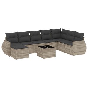 vidaXL Set Divano da Giardino 9pz con Cuscini Grigio Chiaro Polyrattan