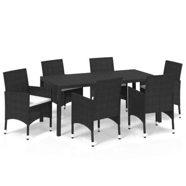vidaXL Set da Pranzo per Giardino 7 pz con Cuscini Polyrattan Nero