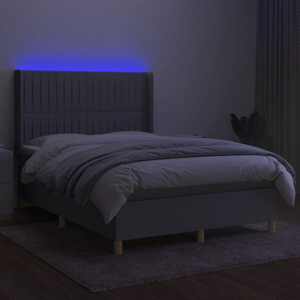 vidaXL Letto a Molle Materasso e LED Grigio Chiaro 140x190 cm Tessuto