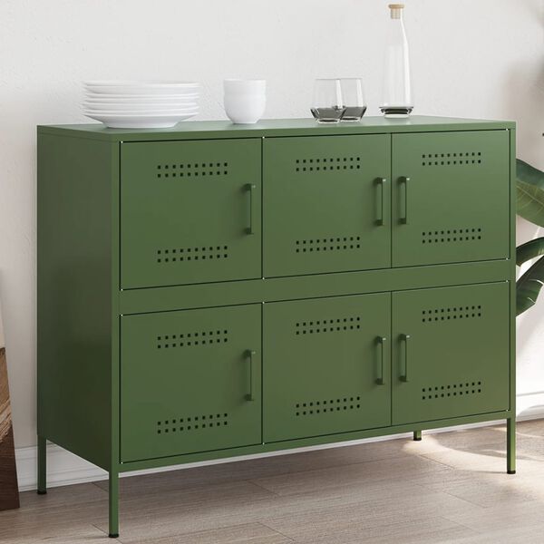 vidaXL Credenza Verde Oliva 100,5x39x79 cm in Acciaio