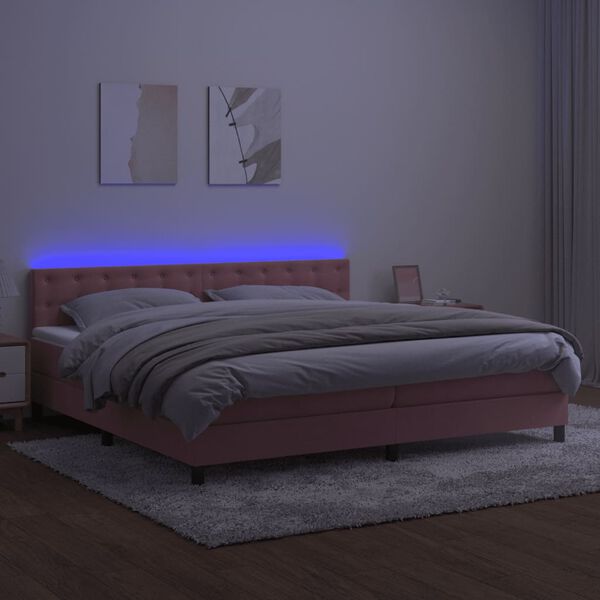 vidaXL Letto a Molle con Materasso e LED Rosa 200x200 cm in Velluto