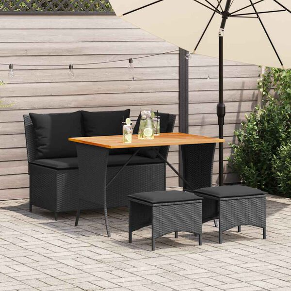 vidaXL Set da Pranzo da Giardino 4 pz con Cuscini Nero in Polyrattan