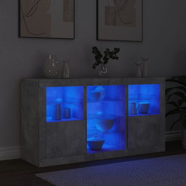 vidaXL Credenza con Luci LED Grigio Cemento 123x37x67 cm