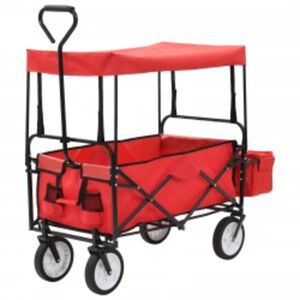 vidaXL Carrello Pieghevole a Mano con Tettuccio in Acciaio Rosso