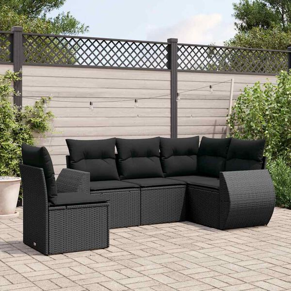 vidaXL Set Divani da Giardino 5 pz con Cuscini in Polyrattan Nero