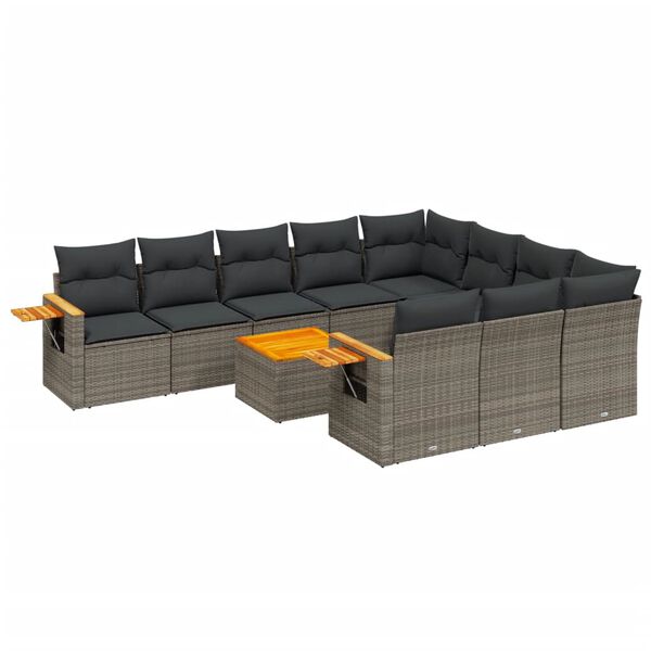vidaXL Set Divani da Giardino 11 pz con Cuscini in Polyrattan Grigio