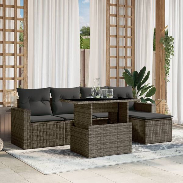 vidaXL Set Divano da Giardino 6 pz con Cuscini Grigio in Polyrattan